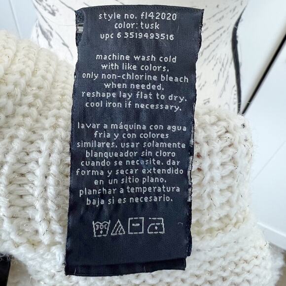 Faded Glory Cream and Gold Shimmer Cowl-neck Knit Sweater Size Large - Picture 7 of 8